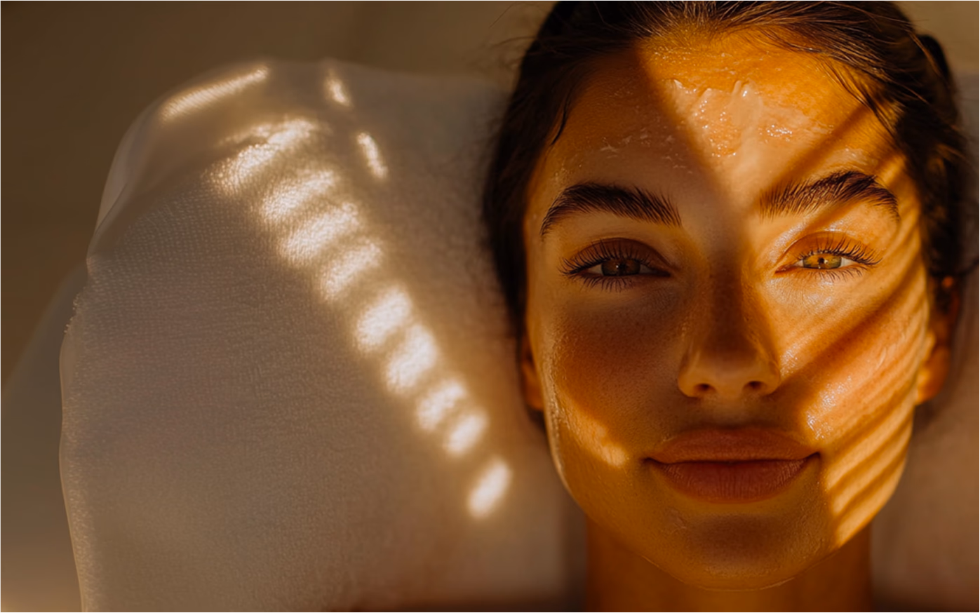 VELA Studio skincare portrait in warm afternoon light